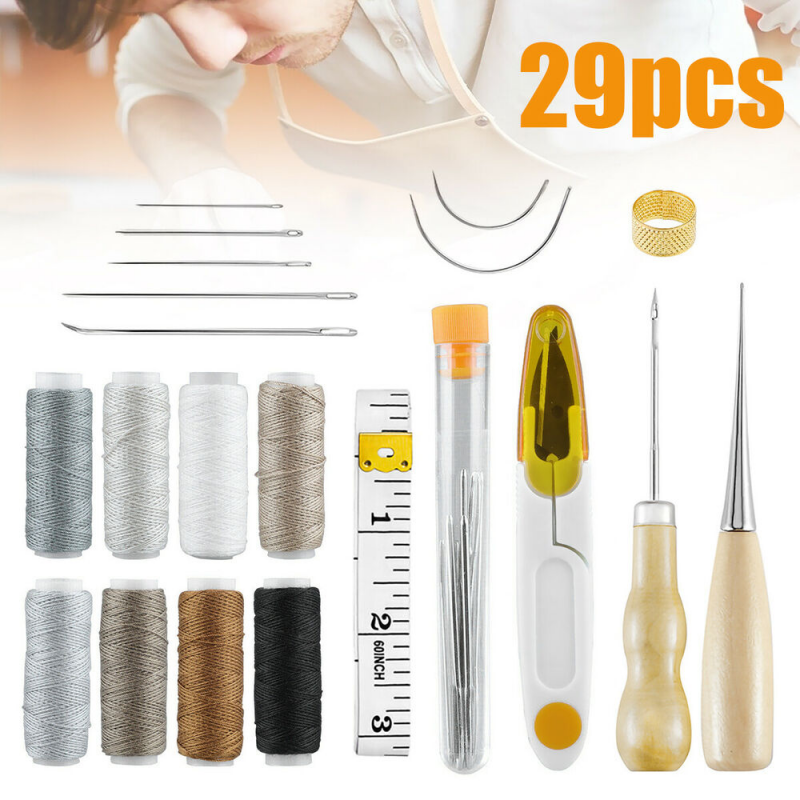 Leather Waxed Thread Stitching Needles Awl Hand Tools Kit for DIY Sewing Craft