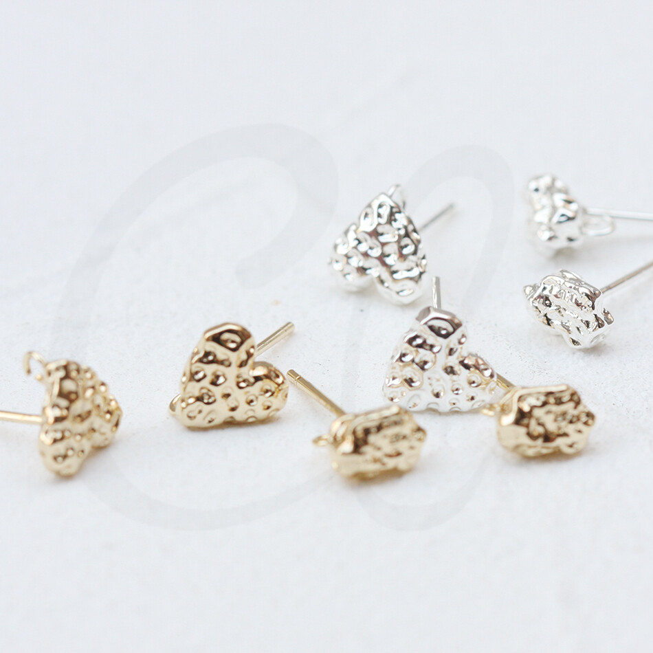 One Pair Plated Brass Earring Post with Sterling Silver Pin-Textured (4547C)