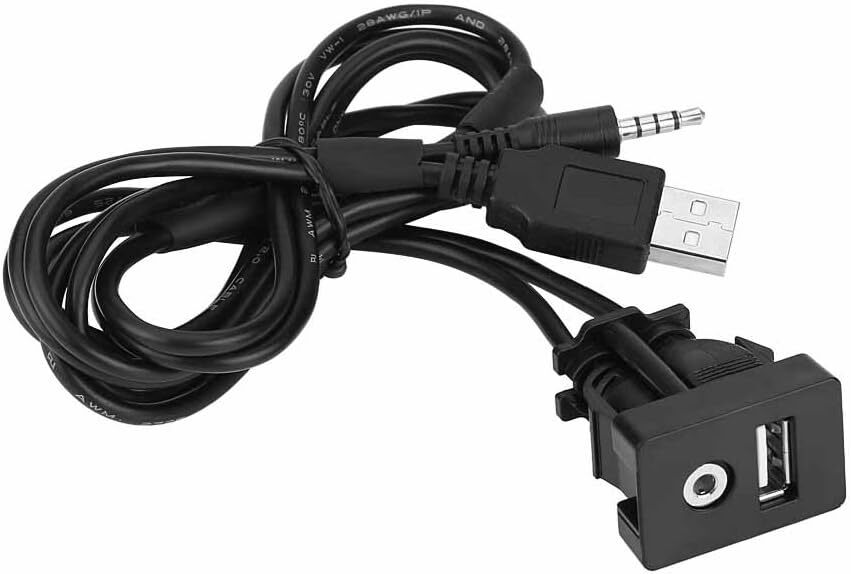 Aux Extension Mount Dash,Car Boat Dash Flush USB Port 3.5Mm Black