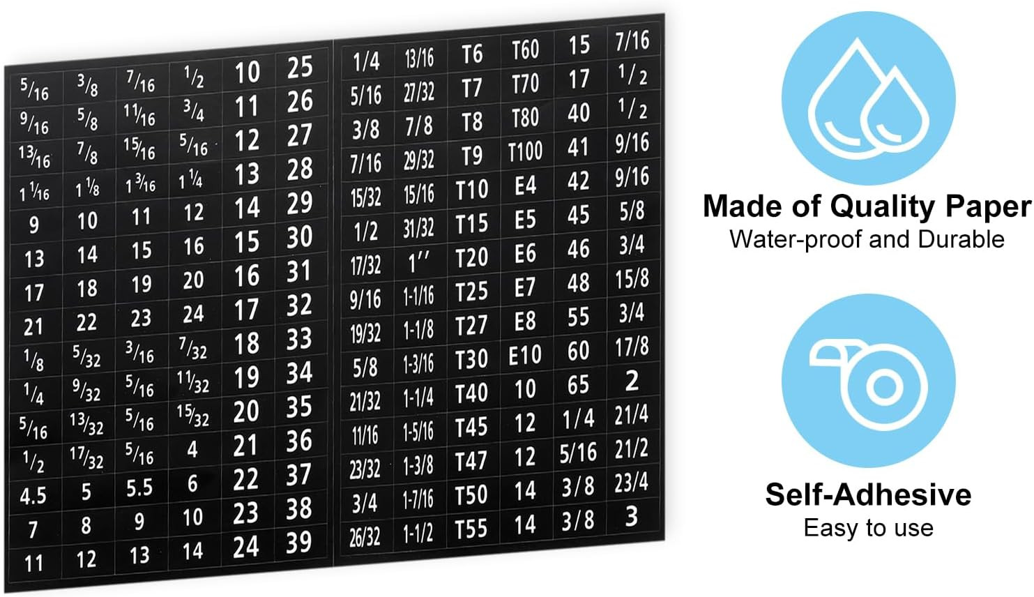 Tool Box Labels, 4 Set 180 Toolbox Decals Wrench Socket Size Stickers