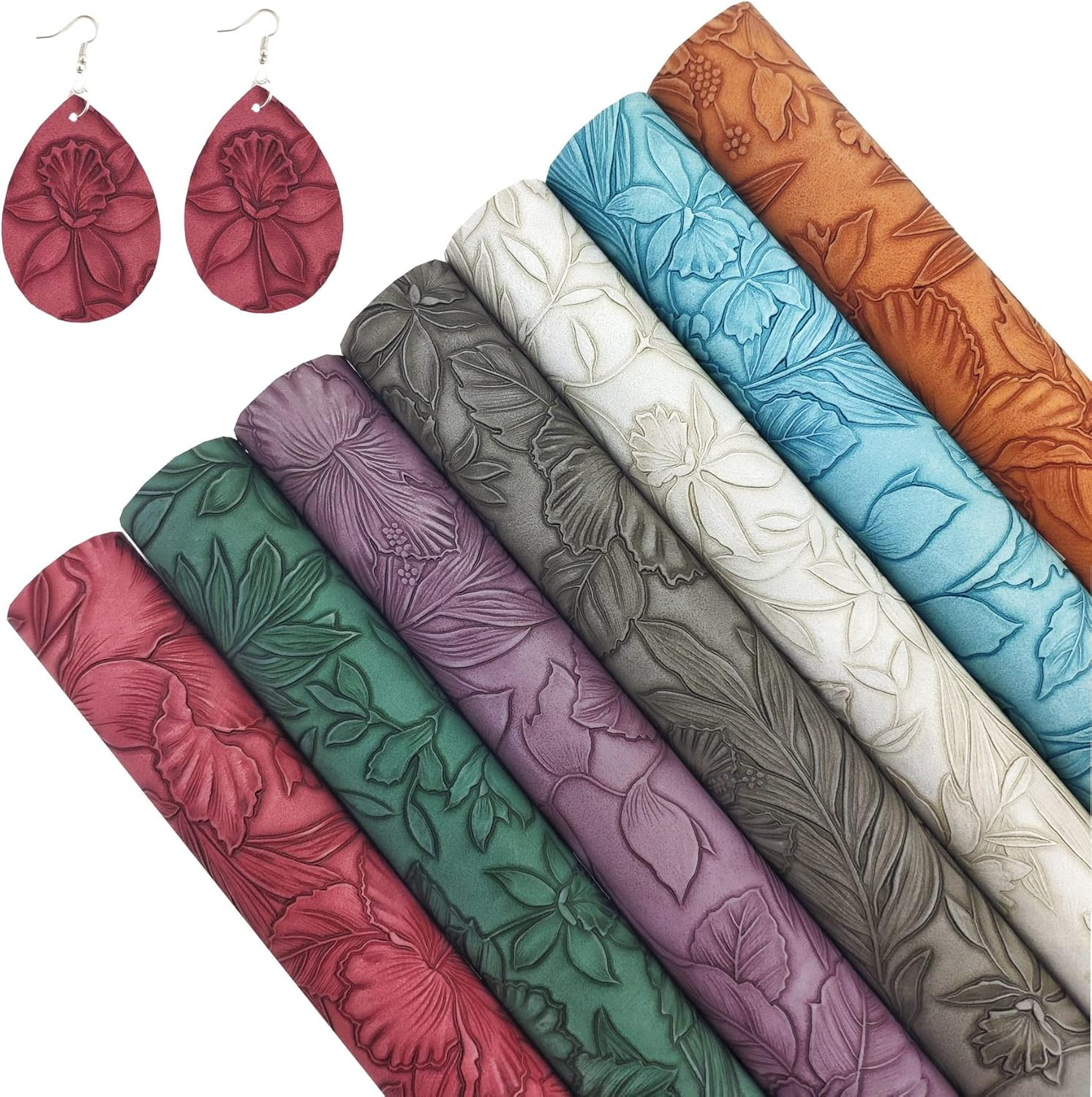7 Pcs Embossed Faux Leather Sheets for Earrings Purses Making, 8.2" X 11.8" with