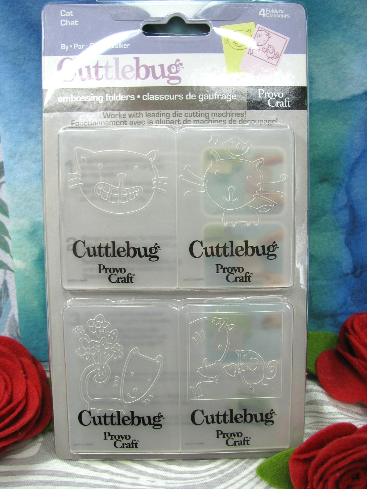 CAT Embossing Folders, Cuttlebug, Set of 4, Cute Cats, Sizzix, Provo Craft, NEW!