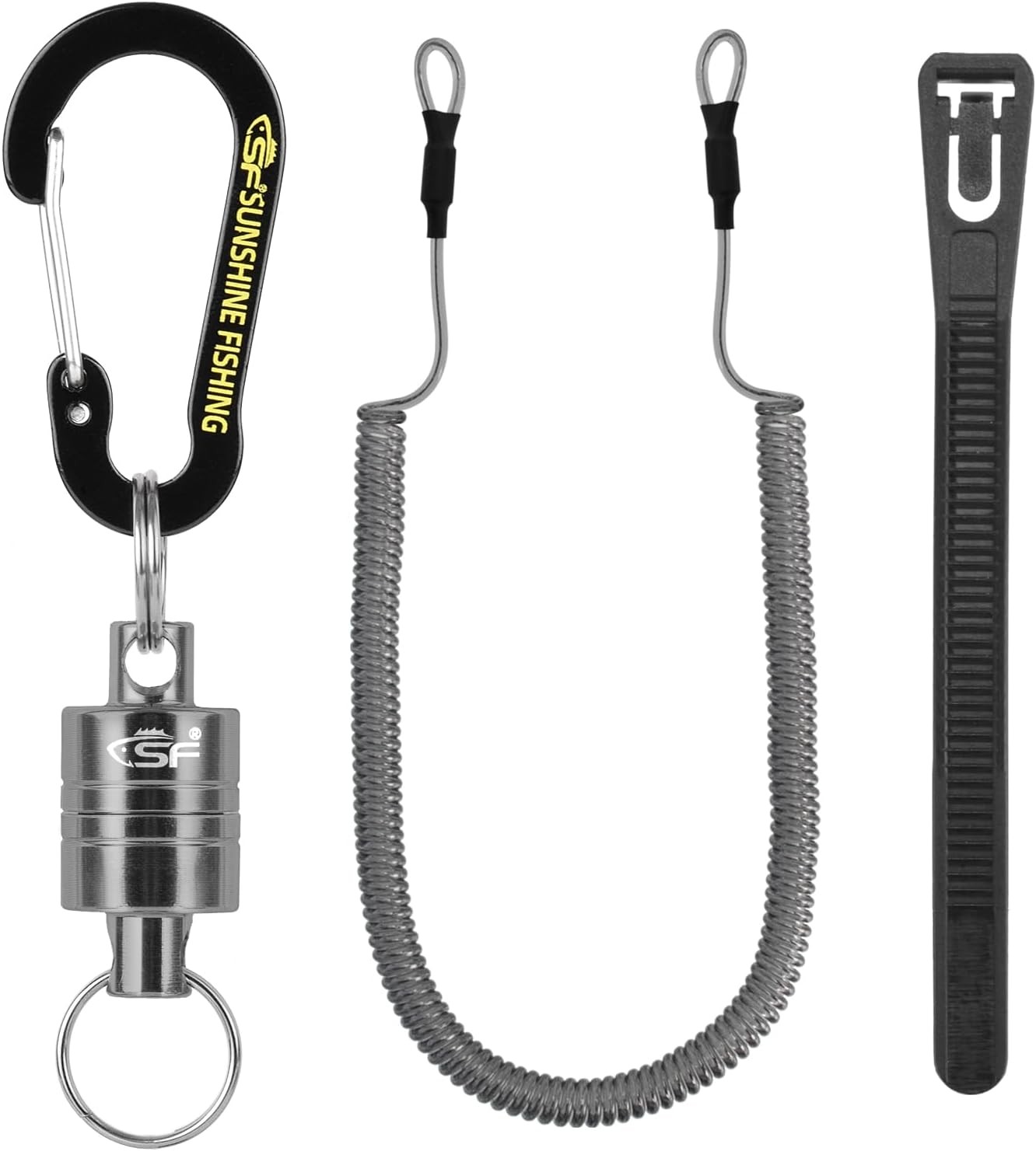 SF Long Lanyard: For Landing Net etc., Gunmetal Magnet+ Black Carabiner