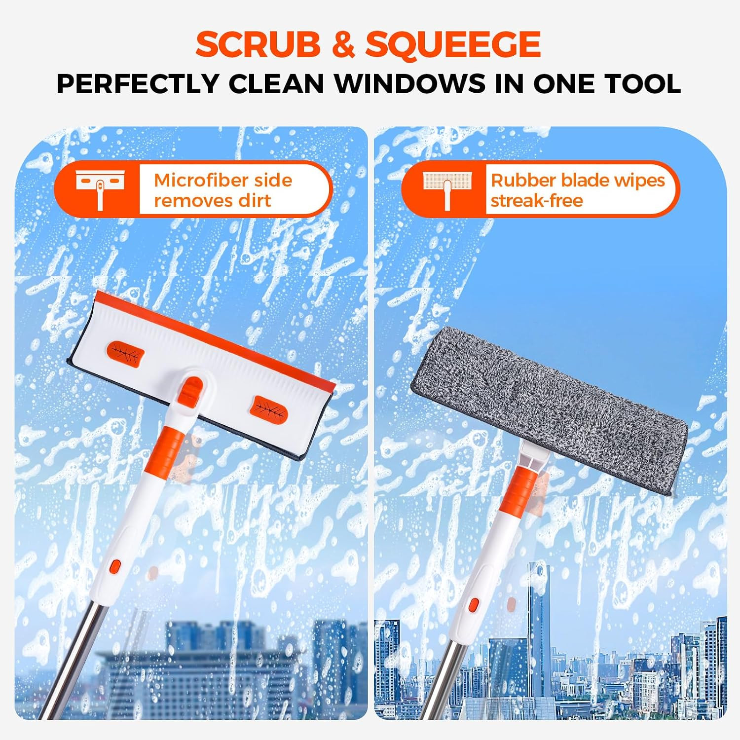 Professional Window Squeegee 2-In-1, Window Cleaner with 55" Extension Pole, Pre