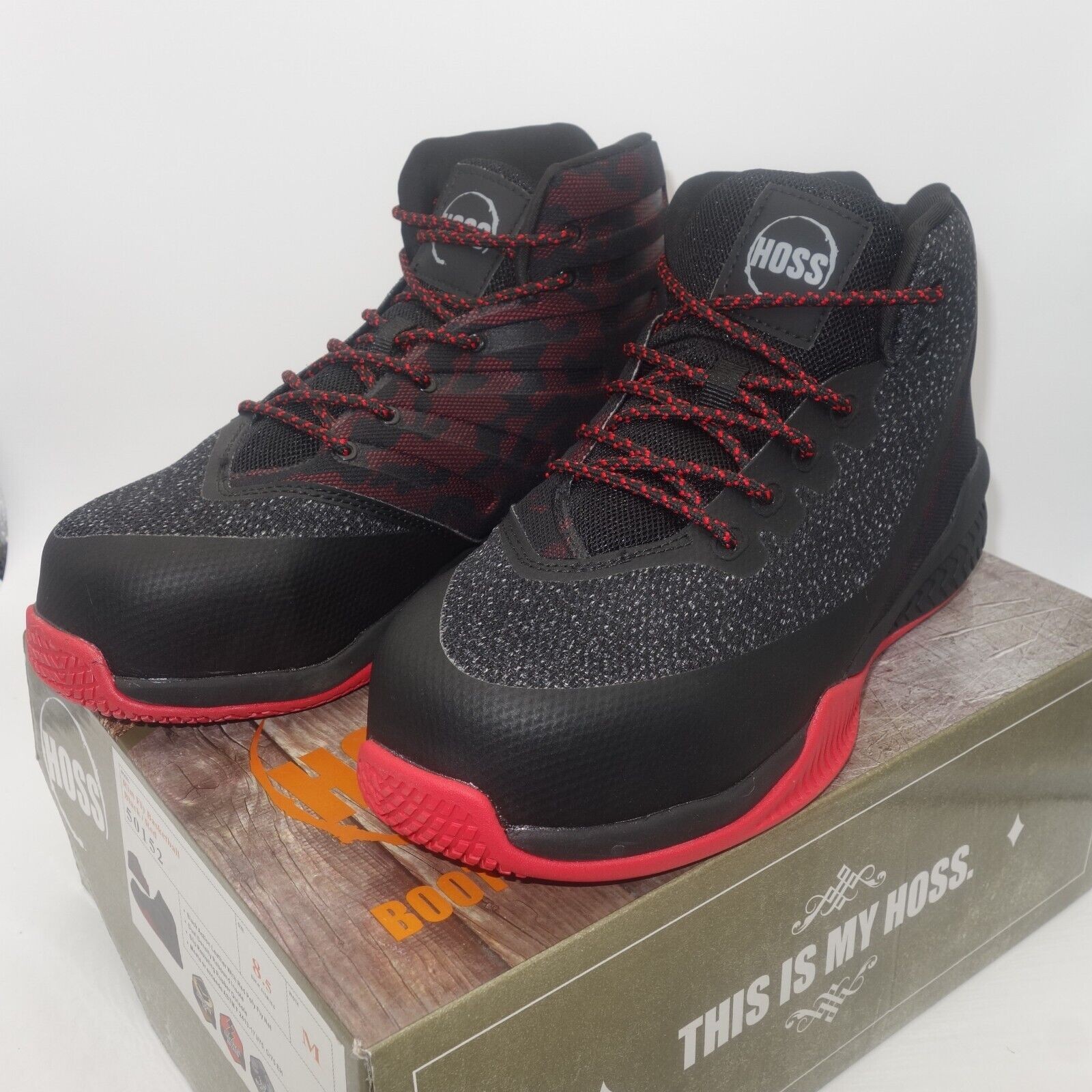NEW Hoss Boots Rim Fly Black Red High Top Composite Toe Slip Resistant Men's 9
