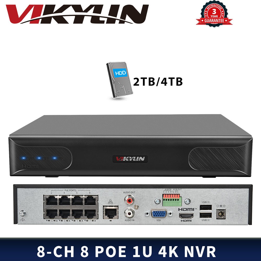 VIKYLIN 8POE 4K 8CH NVR Onvif 12MP HDMI 8channel For security camera CCTV System