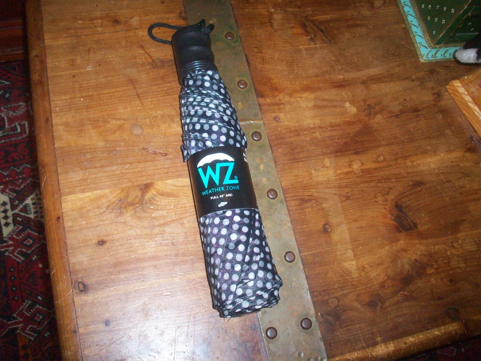 Weather Zone SUPER MINI Oversize Black Polka Dot Manual Push-Button Umbrella 42"