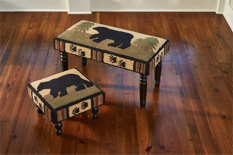 PRIMITIVE COUNTRY ADIRONDACK BLACK BEAR HOOKED DECORATIVE BENCH By PARK DESIGNS