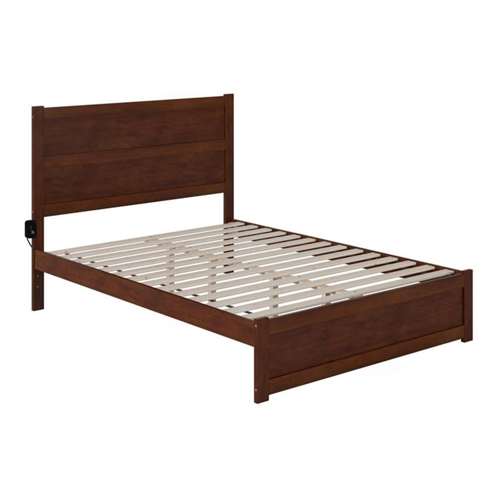 AFI NoHo Modern Solid Wood Queen Bed with Footboard with USB Charger in Walnut