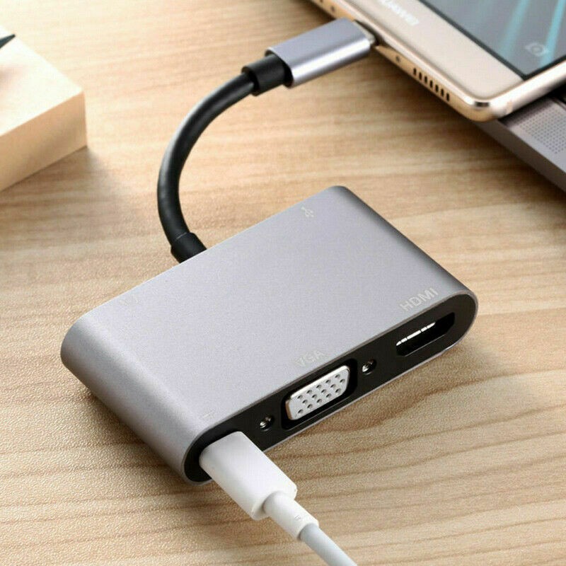 Type C to HDMI/VGA/USB 3.0/3.5mm Audio/USB-C PD Port 5 in1 Adapter Converter Hub