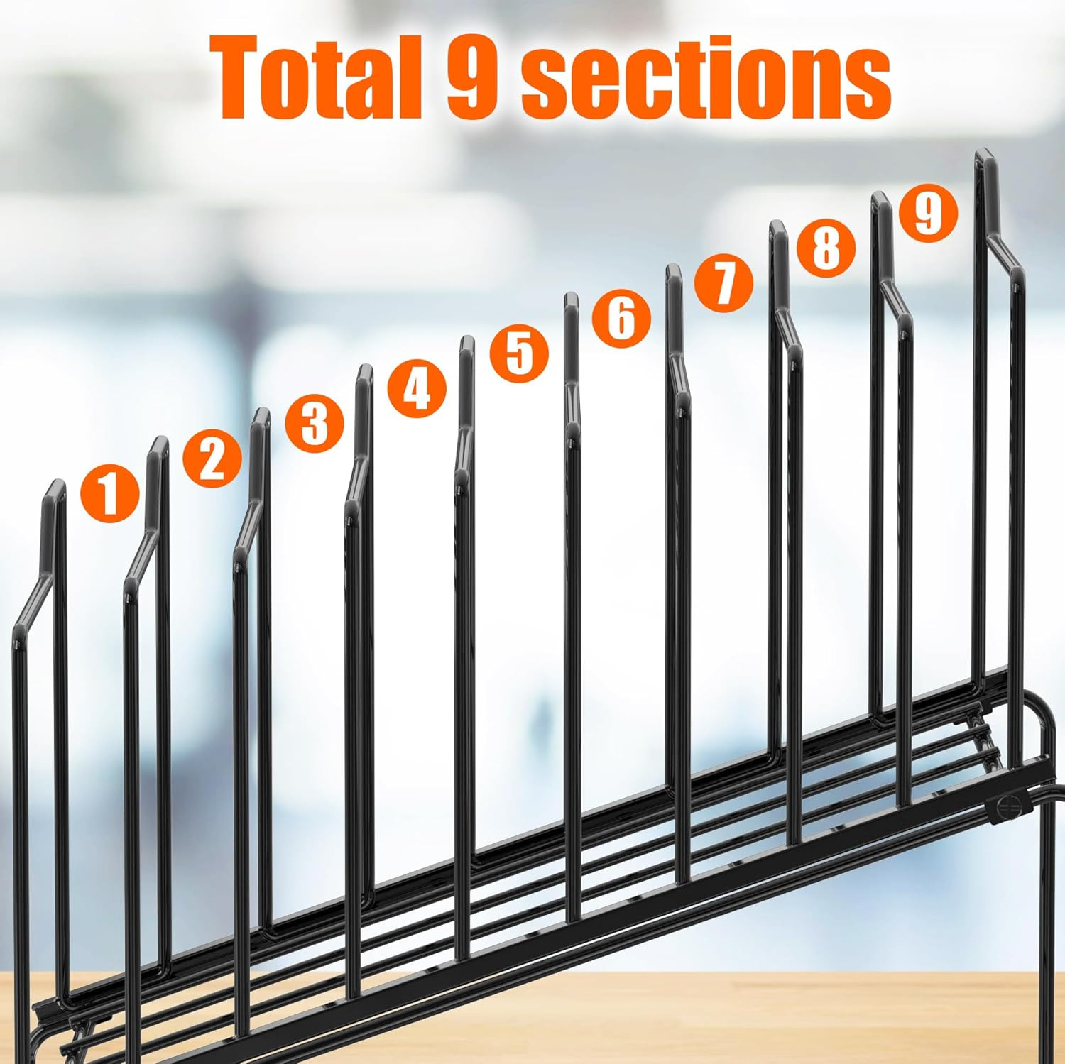 9-Section Desk File Organizer, Wire Step Sorter for Documents, Folders, and Mail