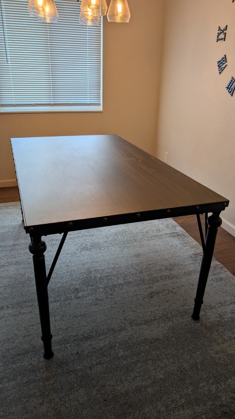 Dark Faux Wood Dining Table - Studded