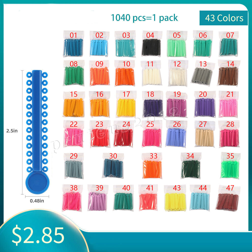 1040Pcs/Bag Sale Orthodontic Brace Elastic Rubber Bands Ligatures Tie 43Colors