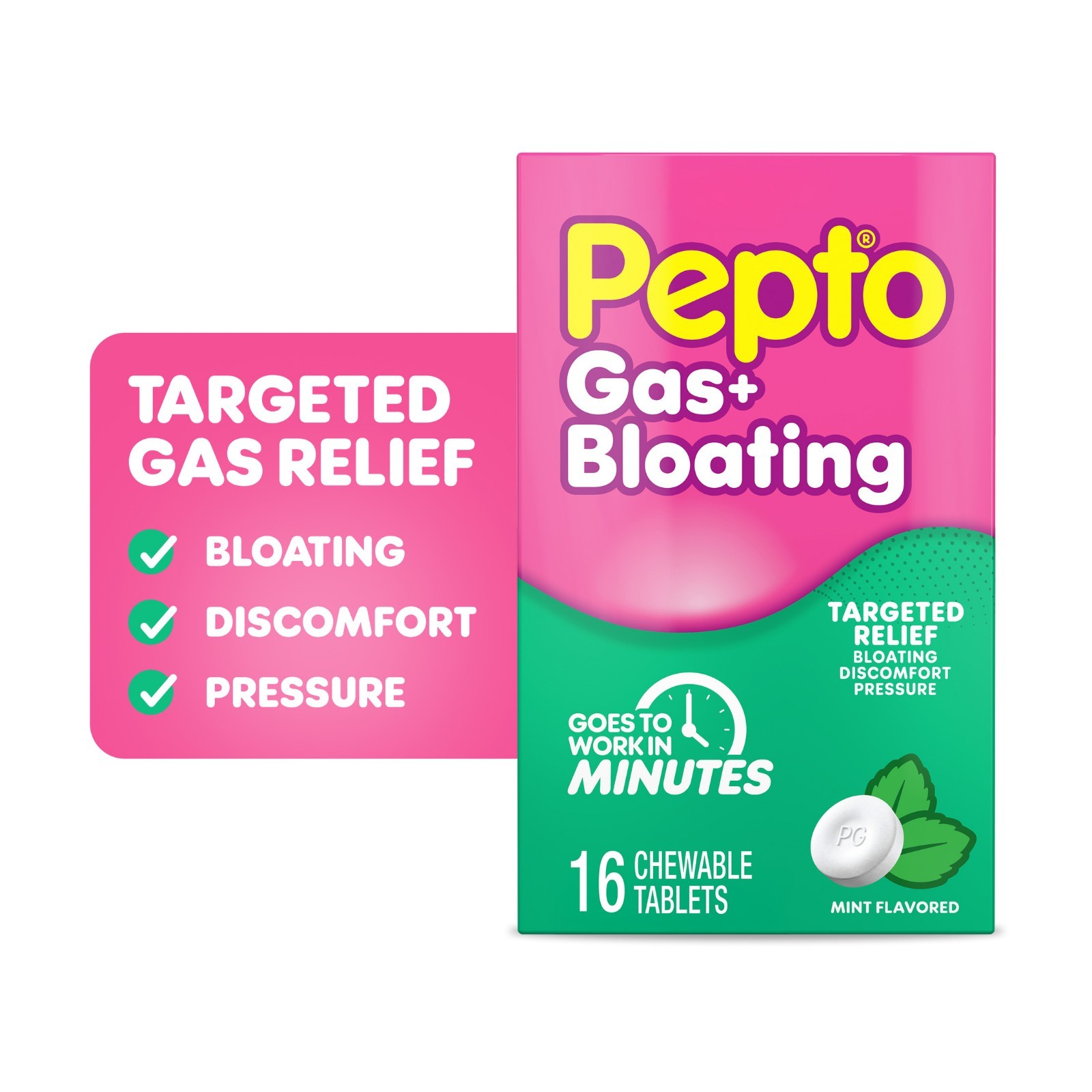 Pepto Gas + Bloating Mint Flavored Chewable Tablets 16ct