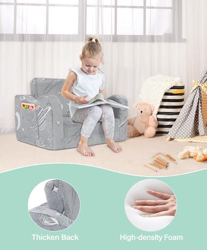Couch 2-in-1, Sofa Bed Fold Out Convertible Lounger, Chair for Toddlers 1-3 w...