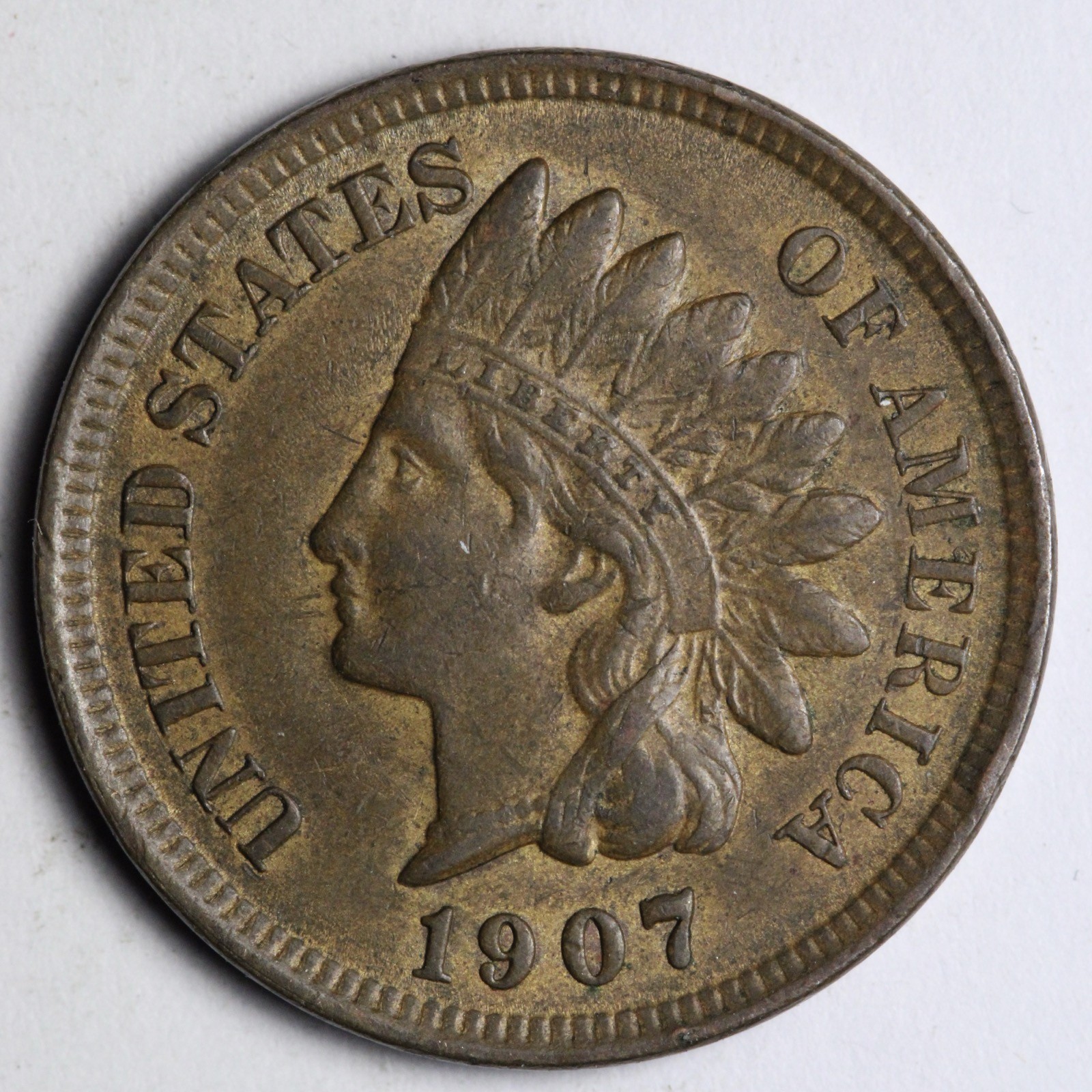 1907 Indian Head Cent Penny AU+ E195 GAM