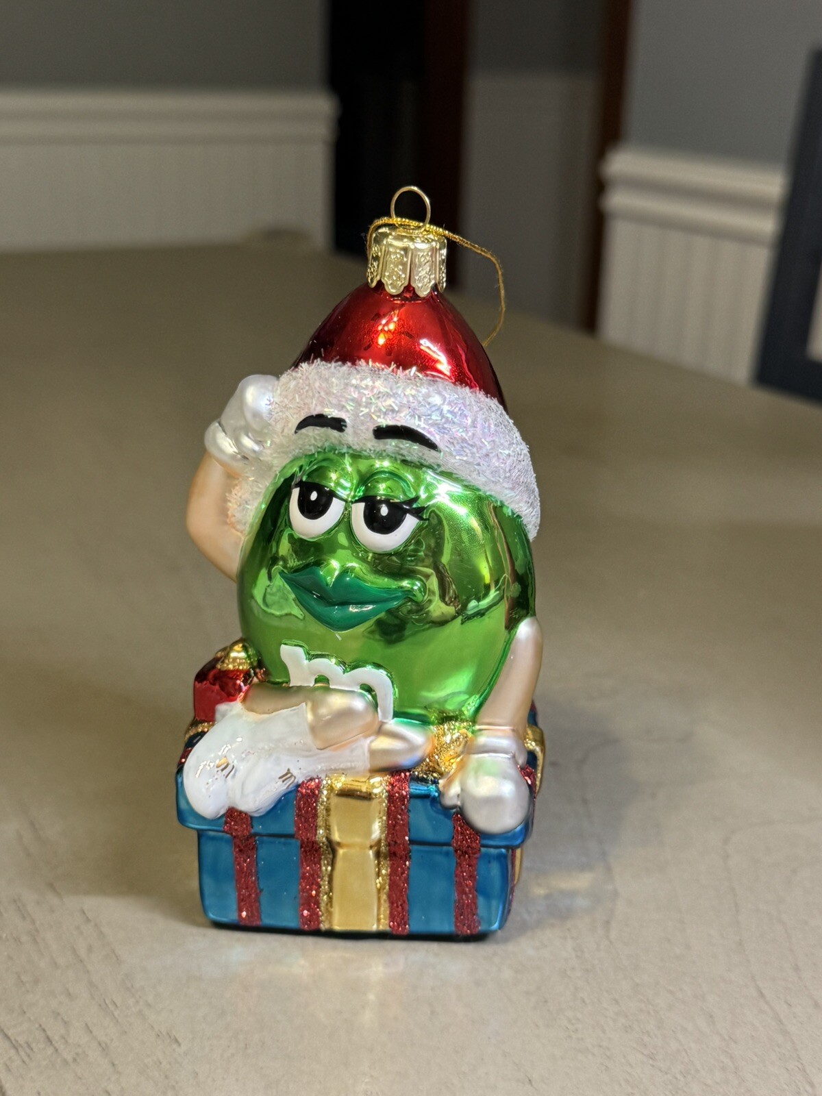 M&M's Christmas Holiday Ornament Green Peanut Girl 5" Tall