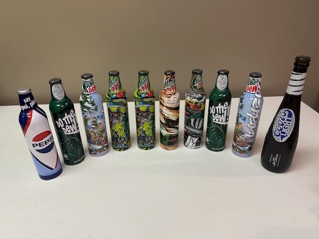 Mountain Dew Green Label Art Full ALUM Bottles Collectors-  Lot of 8 Sealed