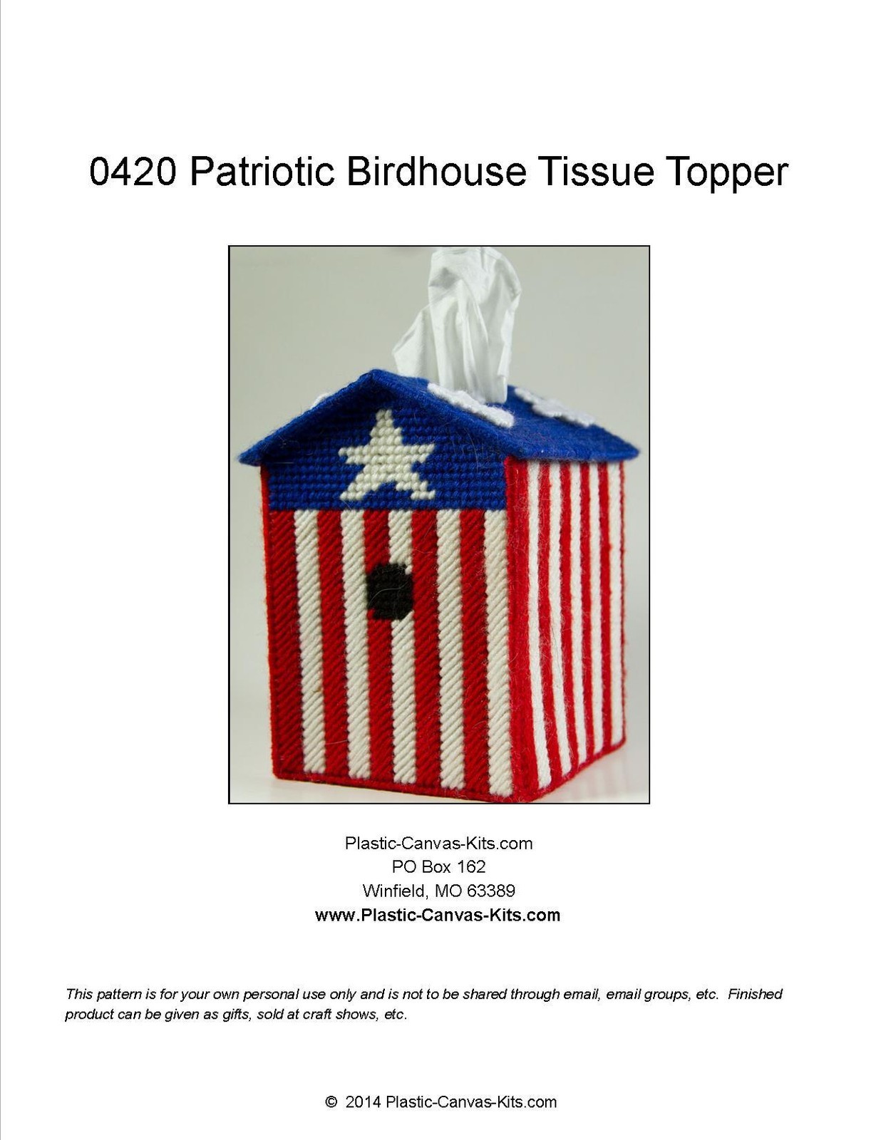 Patriotic Birdhouse Tissue Topper-Plastic Canvas Pattern or Kit