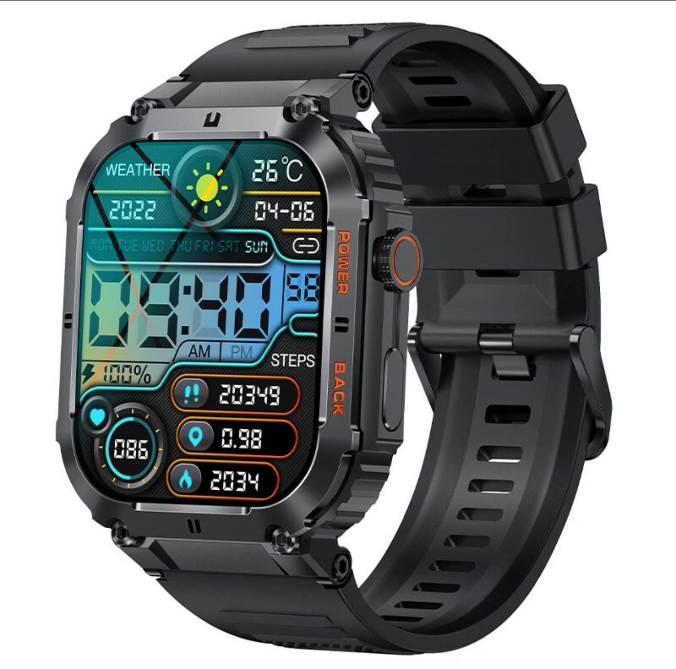 K57 Health Smartwatch 1.96" HD Sleep Tracker Rugged Waterproof Call iOS Android
