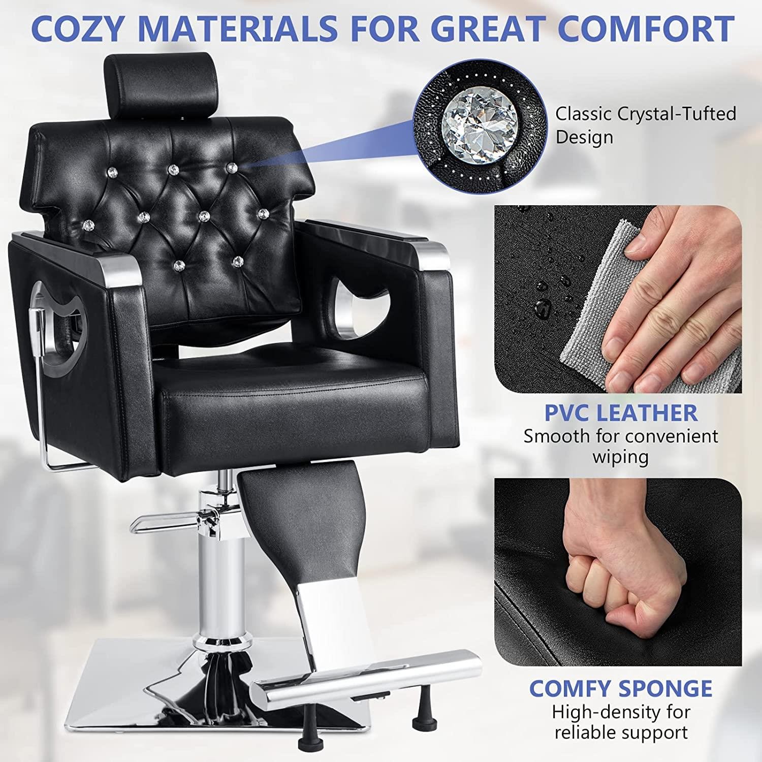 360° Swivel, PVC Leather Padded Hair Styling Chair Reclining Salon Barber Chair