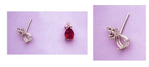 Two 7x5mm Pear Triple Accented Silver Wire Pre-Notched Earring Settings