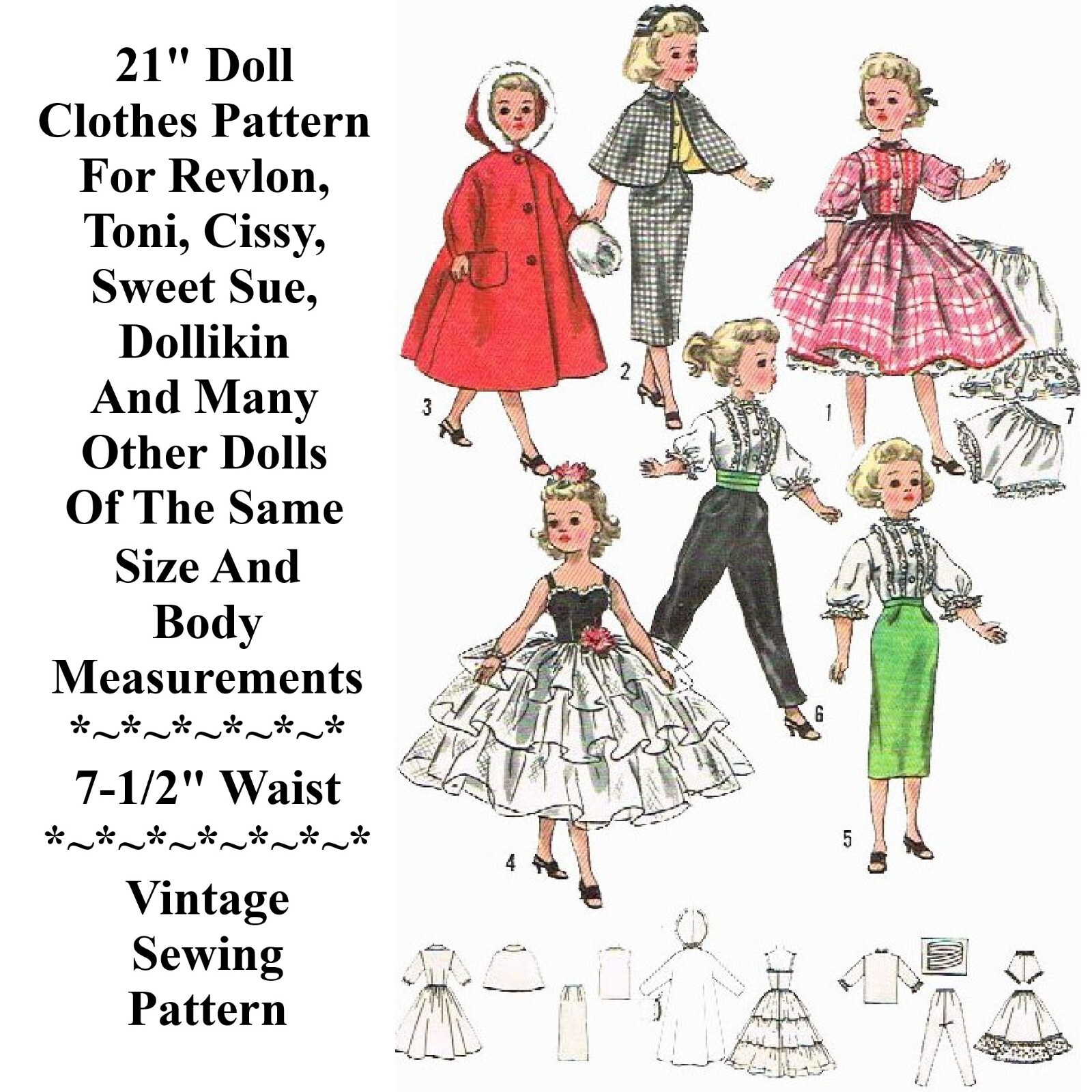 21" Doll Clothes Pattern For Revlon, Toni, Cissy, Sweet Sue Vintage Pattern