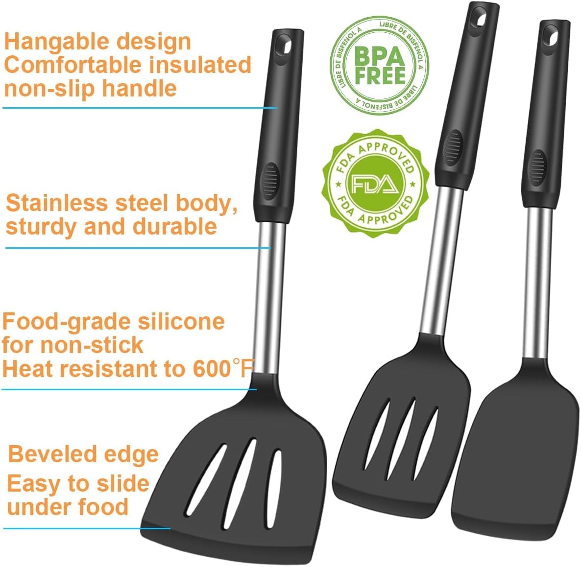 Spatula Set Silicone Heat Resistant for Nonstick Cookware Rubber Silicone