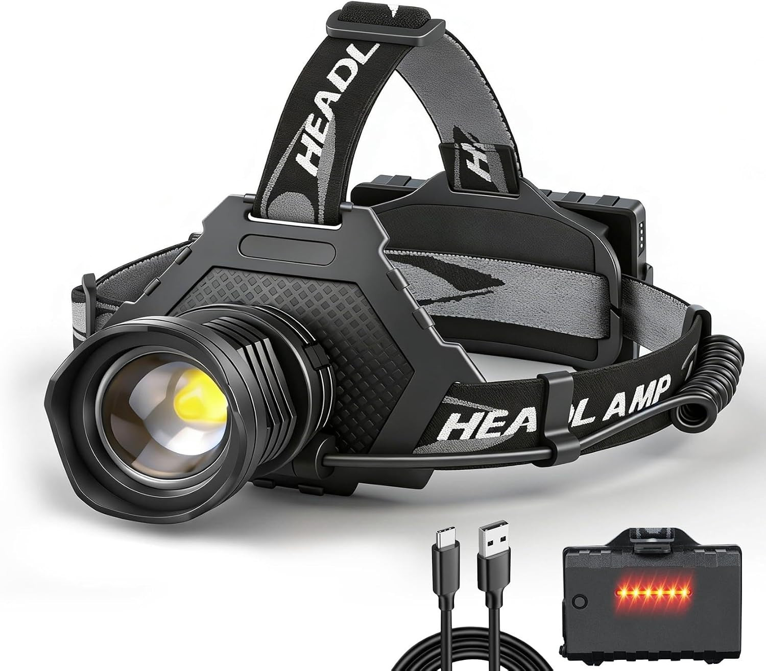 Bud K LED Rechargeable Headlamp 90000 High Lumens, Head Lamp XHP70 with 5 Modes,