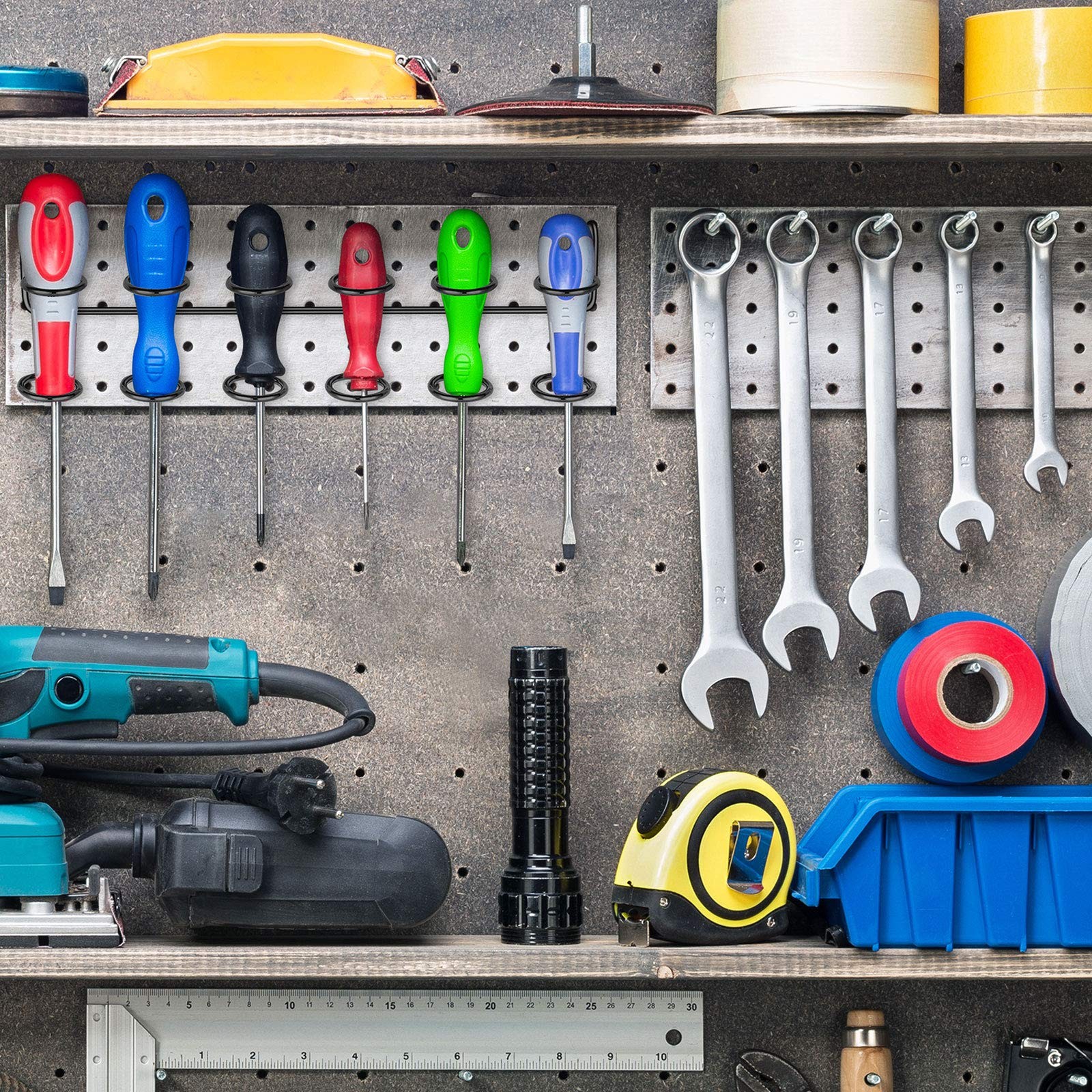 4 Pegboard Screwdriver Holders Multi Ring Tool Organizers for Racks