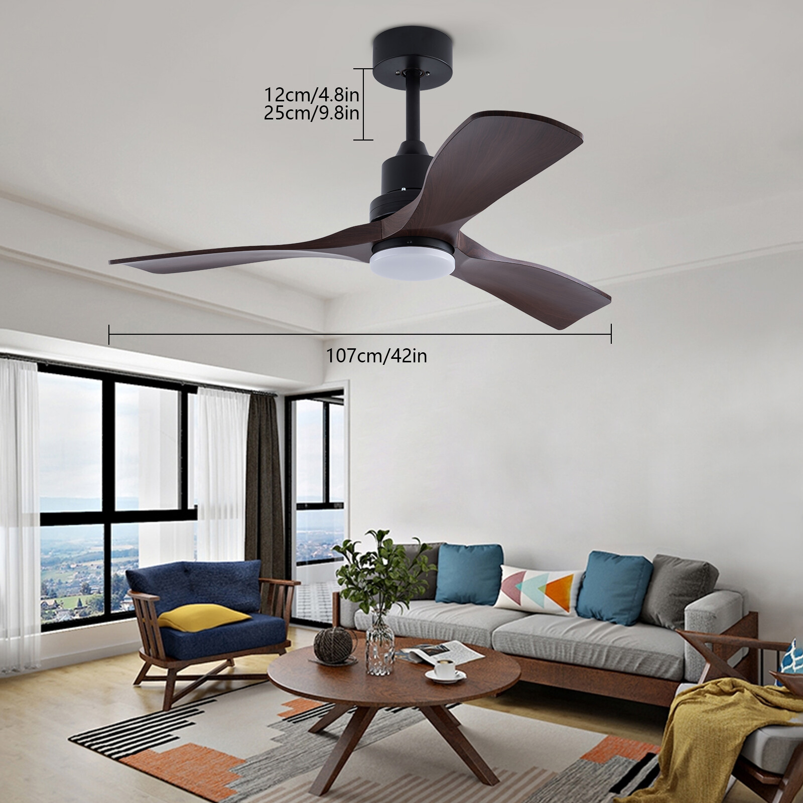 42'' Ceiling Fan Light W Remote Control&Timer Function3 Blade Fan Ceiling Mount