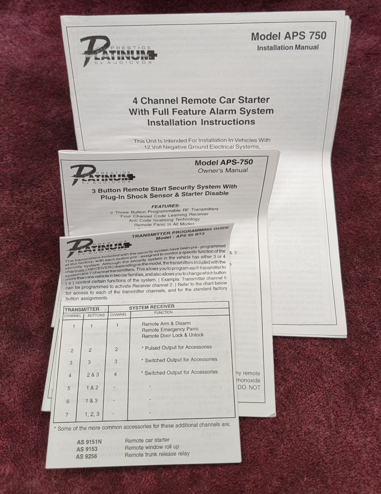 Prestige APS-750 Owners & Installation Manuals * FREE SHIPPING *