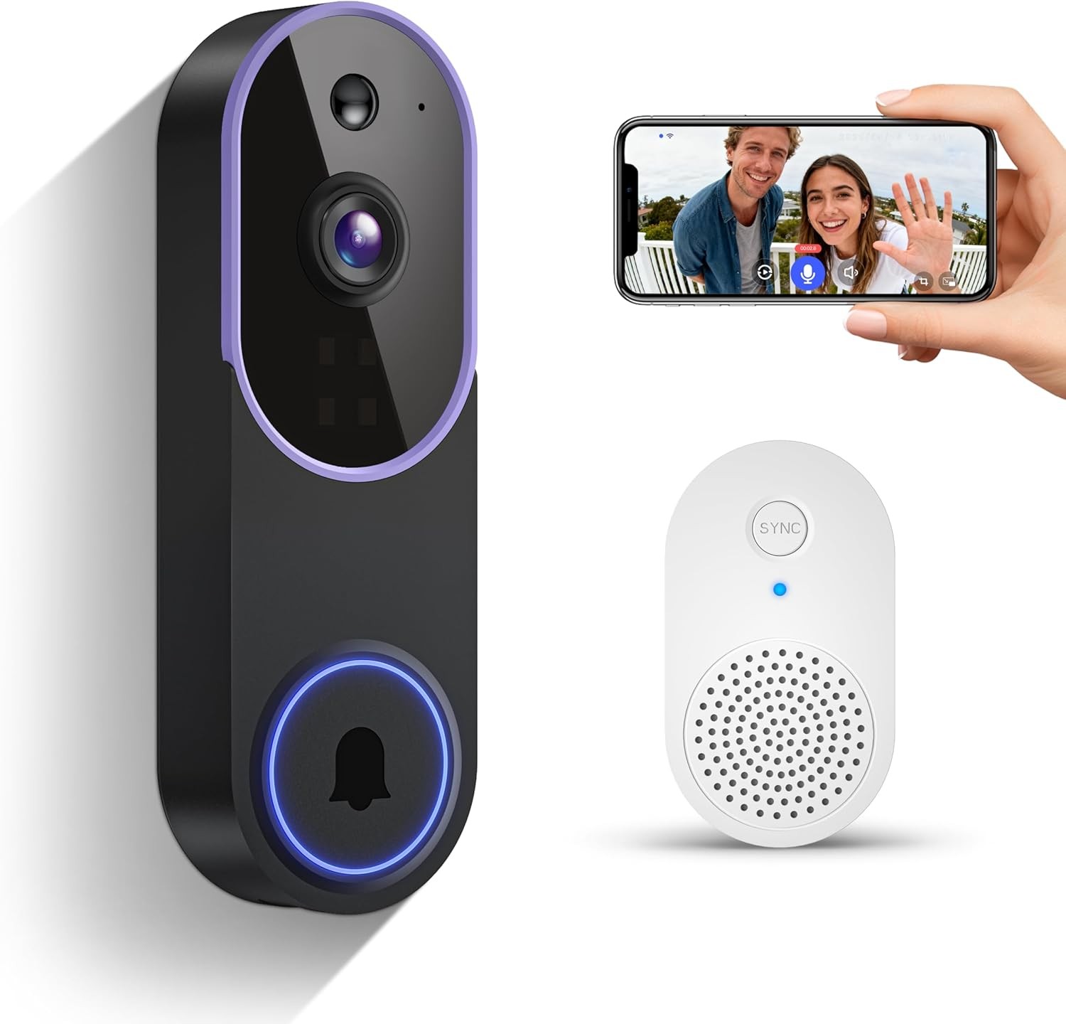 Smart 1080p Video Doorbell Camera with Doorbell Receiver, Live View, AI Human De