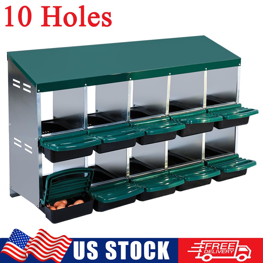 10 Holes Chicken Nesting Box Poultry Egg Laying Box Coop Roll Out Egg Collection