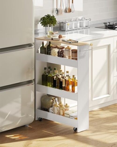 Slim Storage Cart with Wheels, 5.5" Narrow 4-Tier Rolling Cart, Multi-Purpose