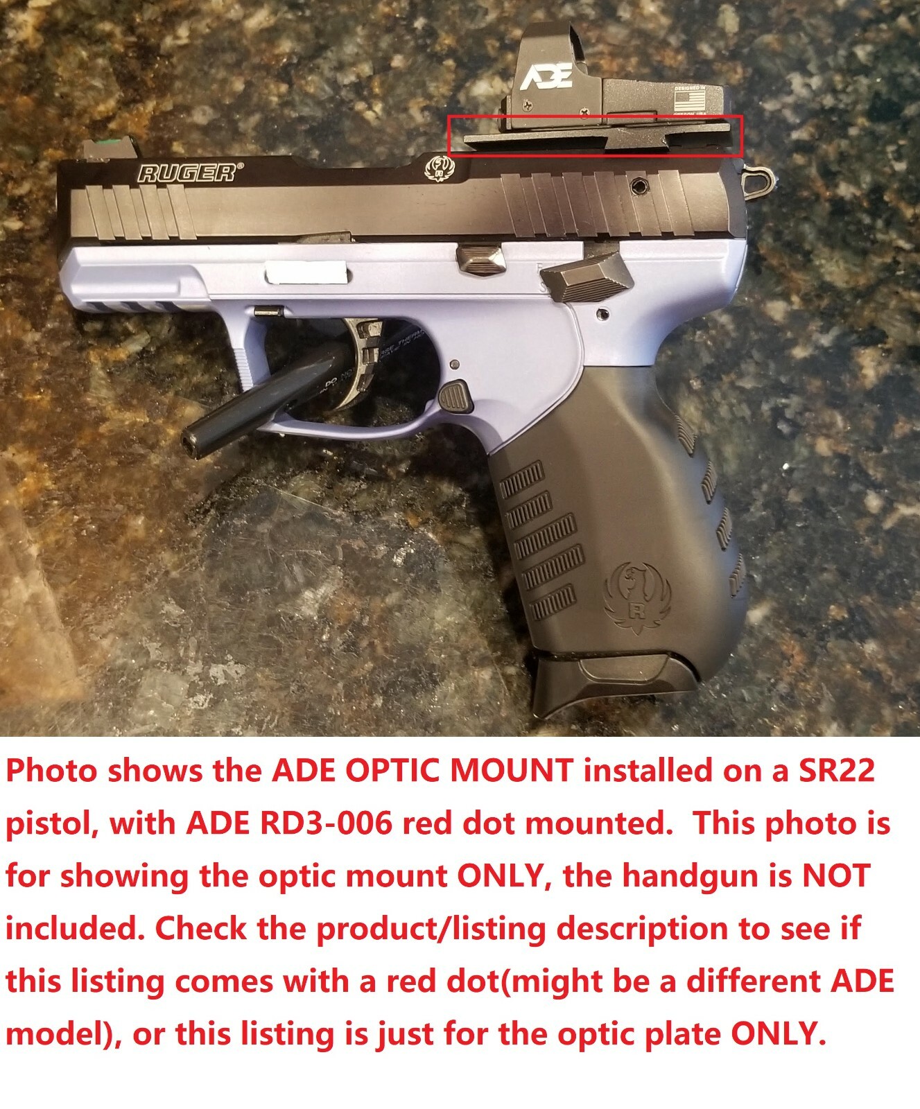 Ade Advanced Optics RD3-006B GREEN Dot Reflex red Sight Pistol +mount Ruger SR22
