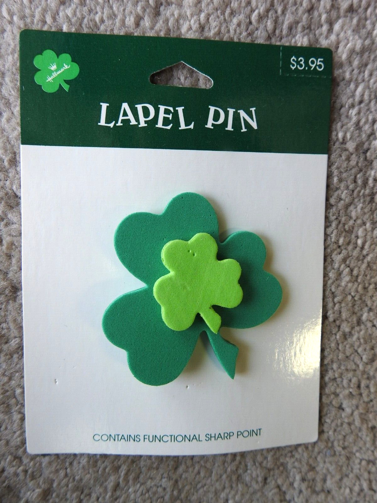 Vintage Hallmark PIN St Patrick 1994 Shamrock Foam Greens Irish NEW