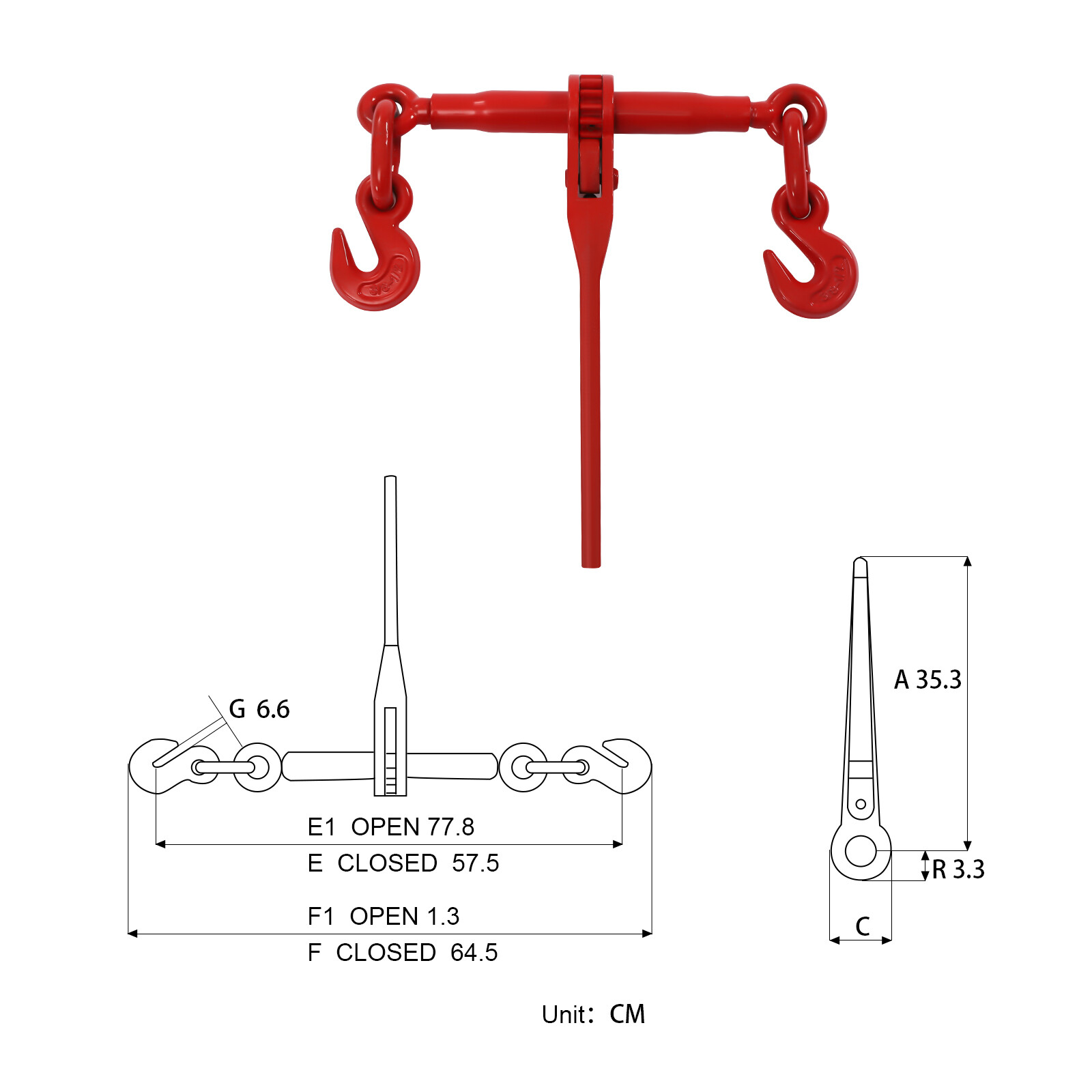2pcs 3/8-1/2inch Ratchet Chain Binder Load Binders 9,200 Lbs Adjustable Hook