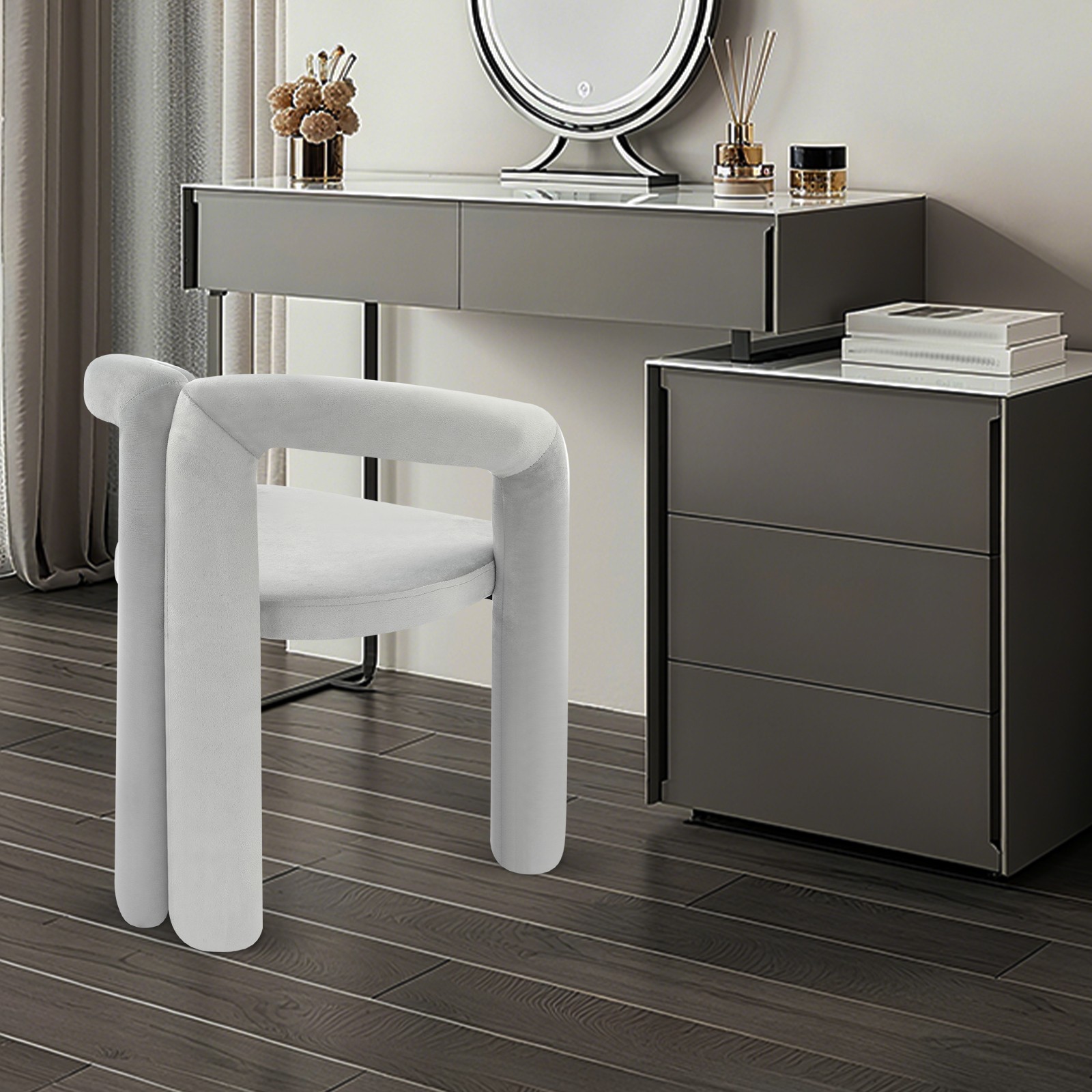 Modern Style Upholstered Chair Cosmetic Chair, Gray