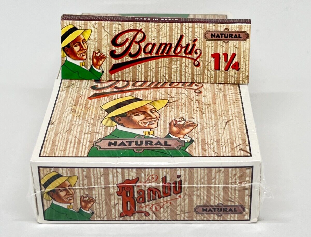 Bambu Natural Cigarette Rolling Papers 1 1/4 25 Booklet Display Box