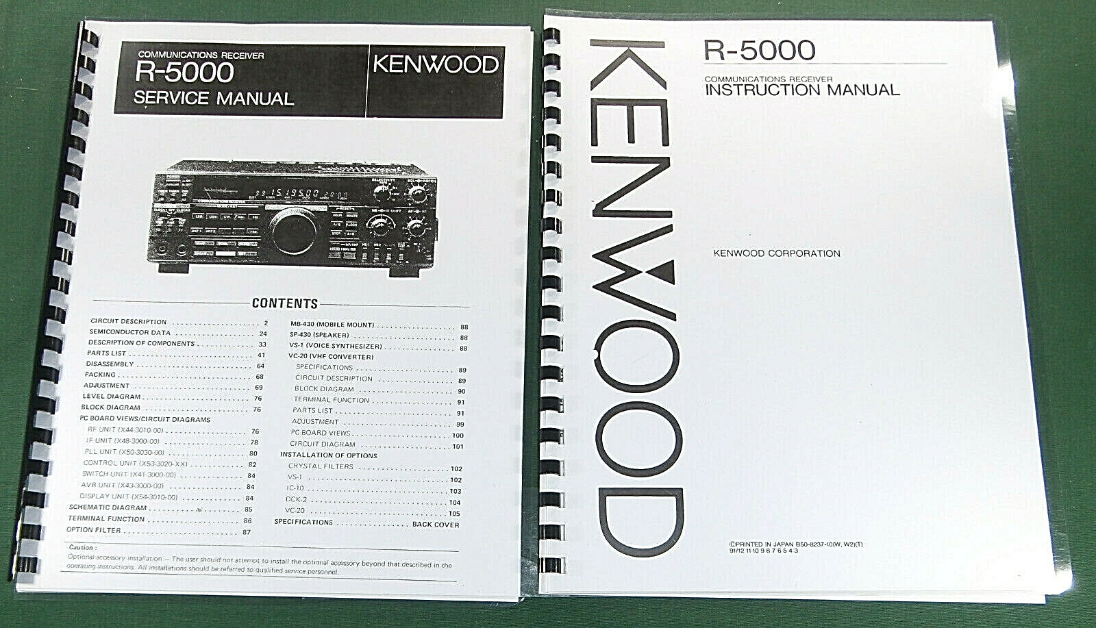 Kenwood R-5000 Service & Instruction Manuals: 11X17" Schematics & Plastic Covers