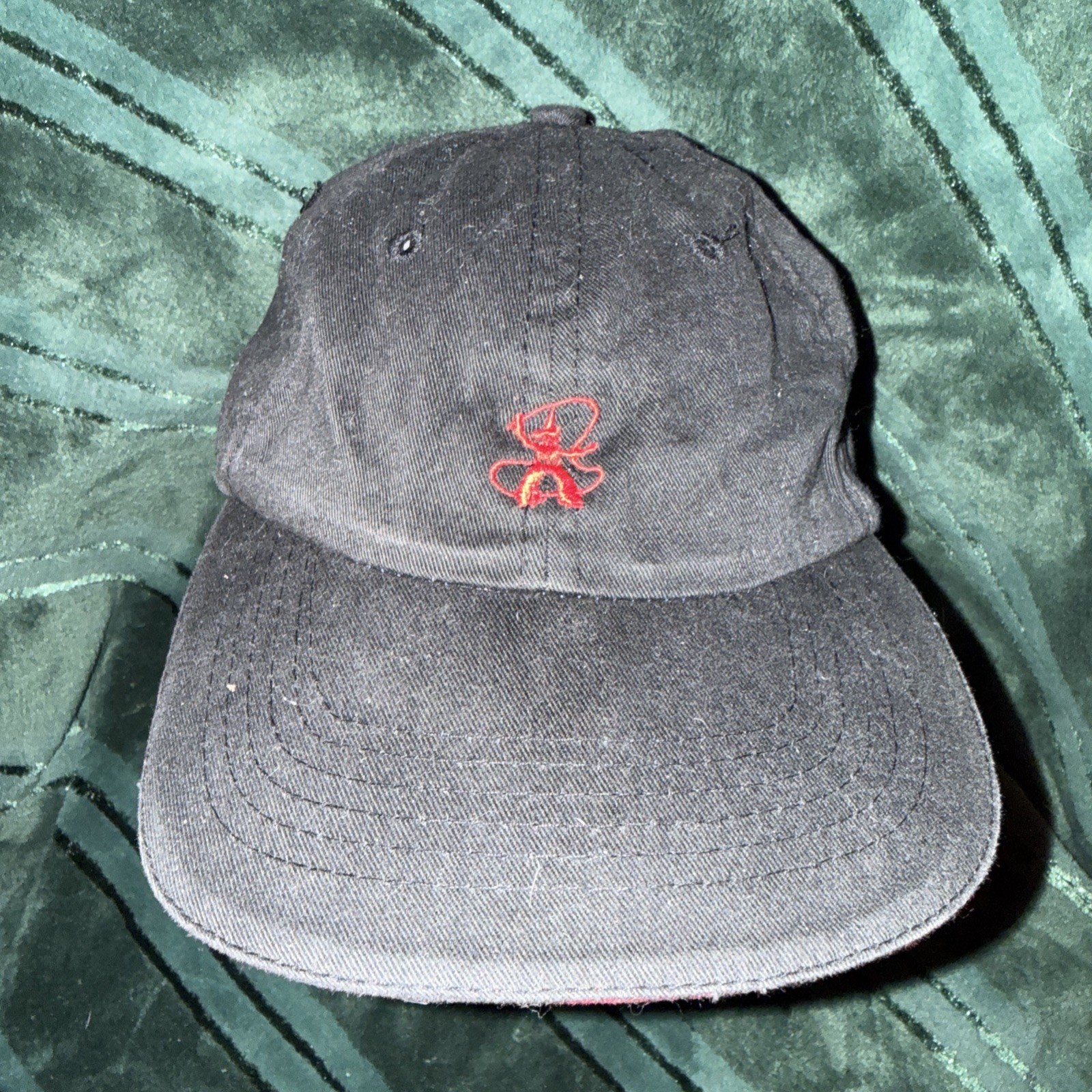Texas Pete’s Hot Sauce Logo Red on Black Hat Cap Hook Loop Carolina Custom EUC