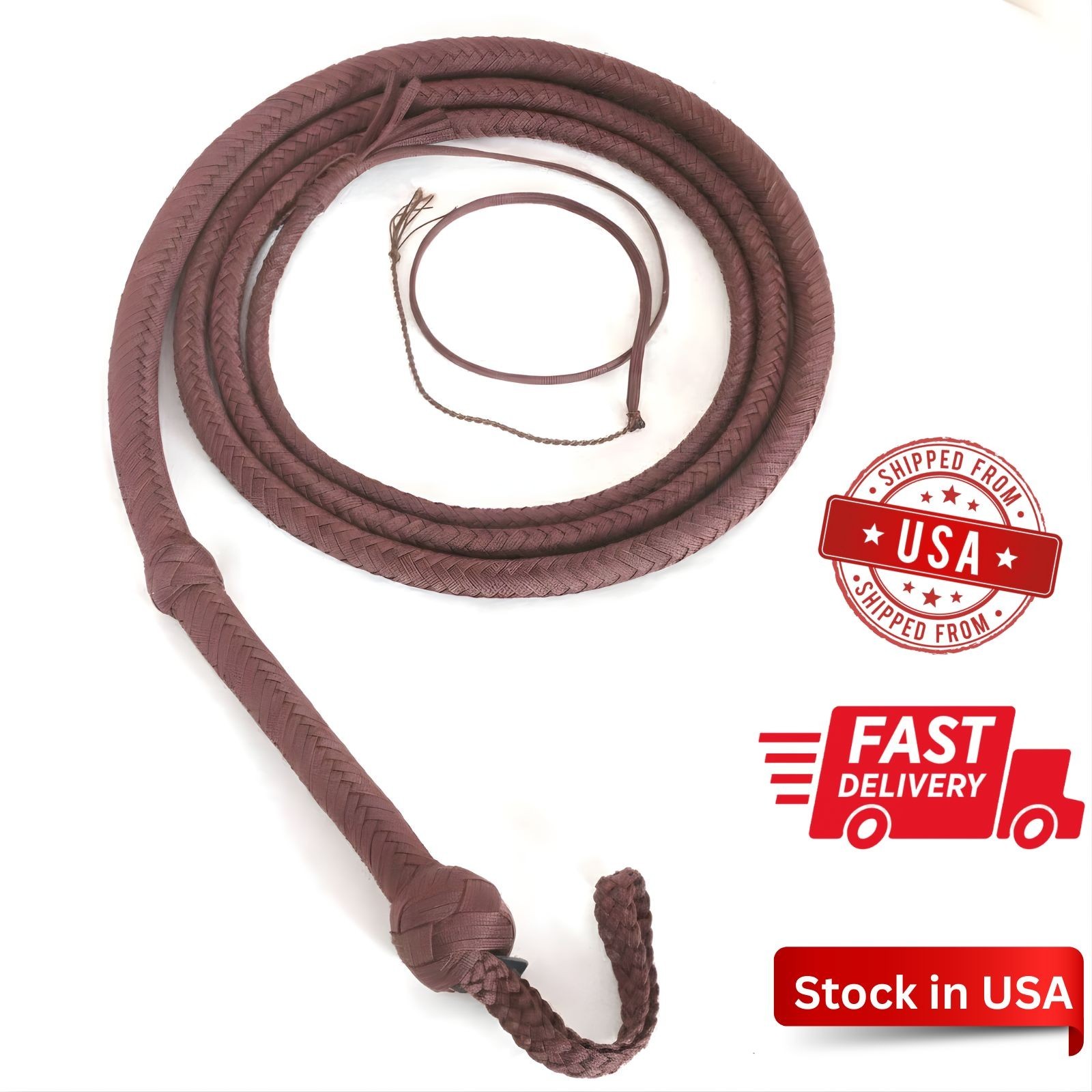 Indiana Jones Bull Whip 4 to 16 Foot 12 Plaits Brown Nylon Para-cord Bullwhip