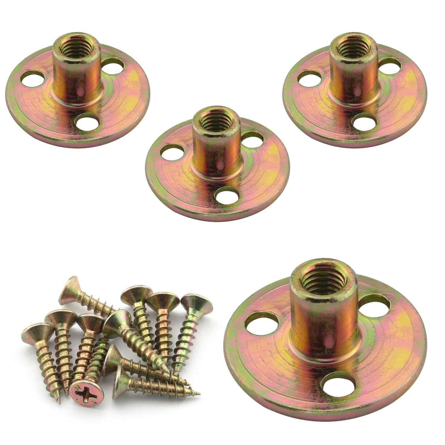 4pcs Furniture Mounting Plate Three-Hole Cylindrical Iron Plate Nut for Furni...