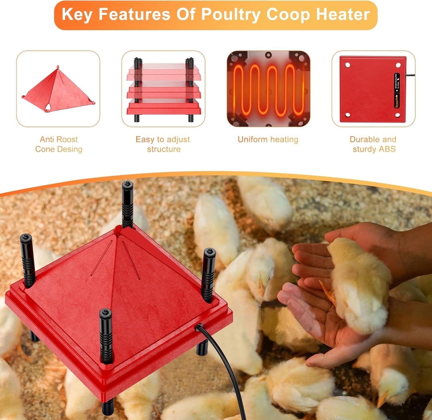 Brooder Plate for Chicks with Anti-Roost Cone, Chick Brooder Heater Red 10" x...