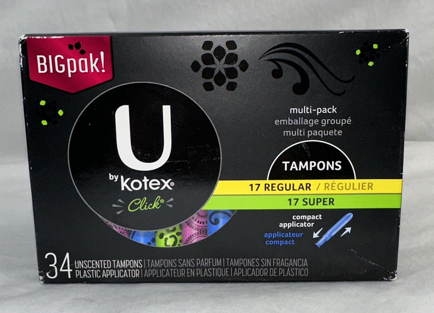 U by KOTEX Sleek • 34 UNSCENTED  TAMPONS ( 17 REGULAR/ 17 SUPER )