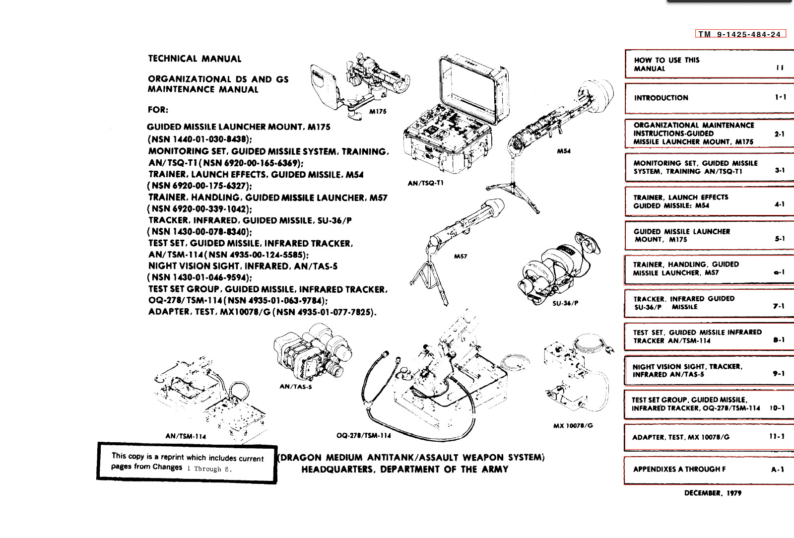 536 Page M47 DRAGON MISSILE Mount Test System & AN/TAS-5 Nightsight Manual on CD