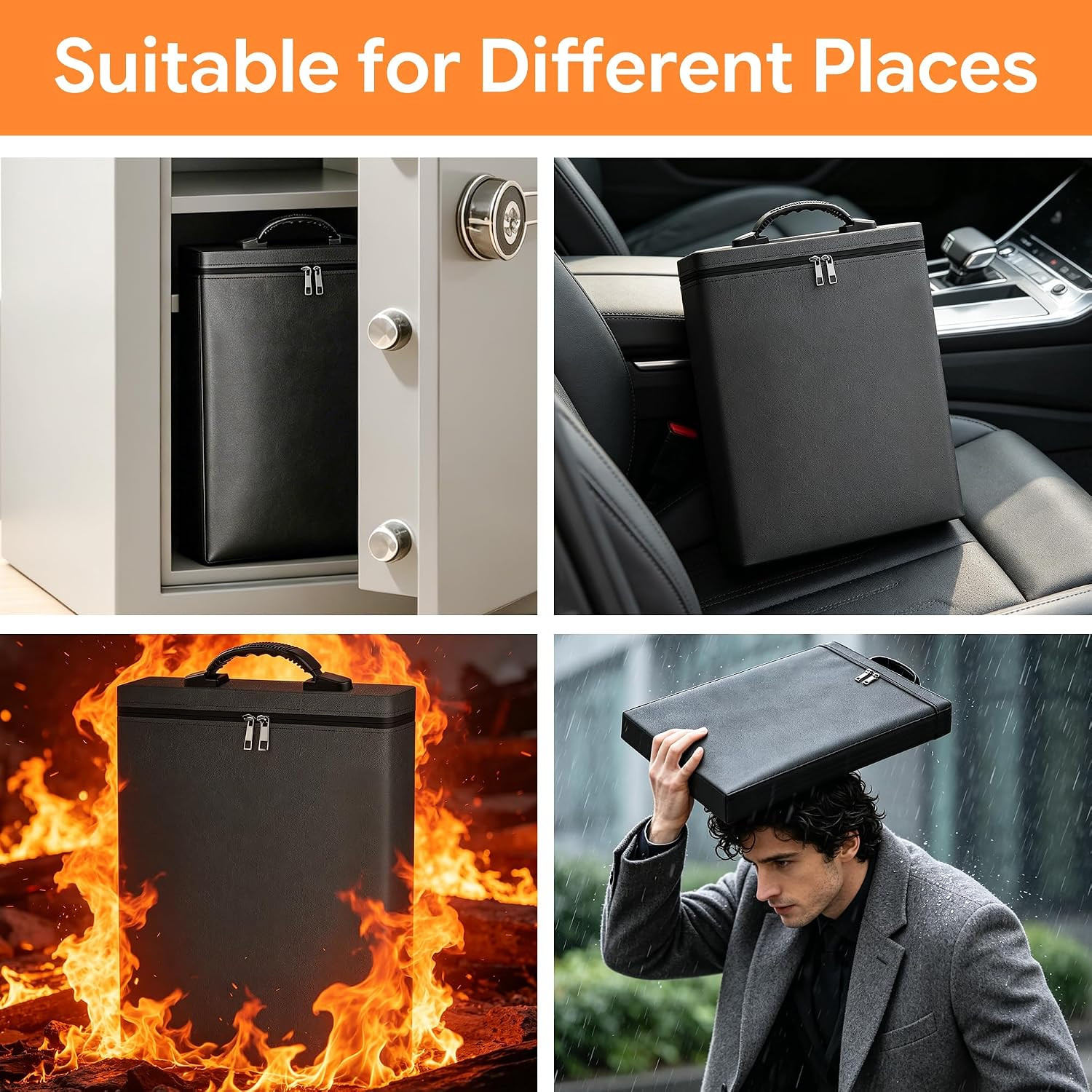 Fireproof Document Bag, Upgrade 6400℉Material Fireproof Money Bag with 2 Pockets