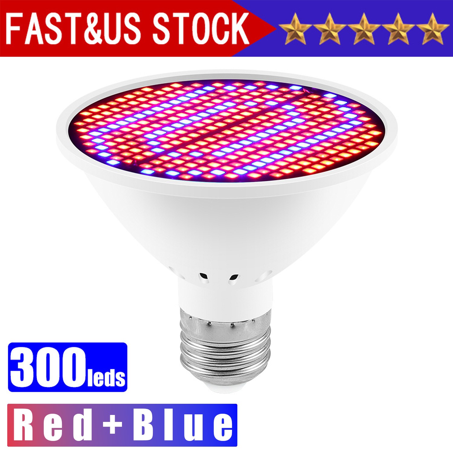 300LED Grow Light Bulb Full Spectrum Light for Indoor Plants Flowers Veg Growing