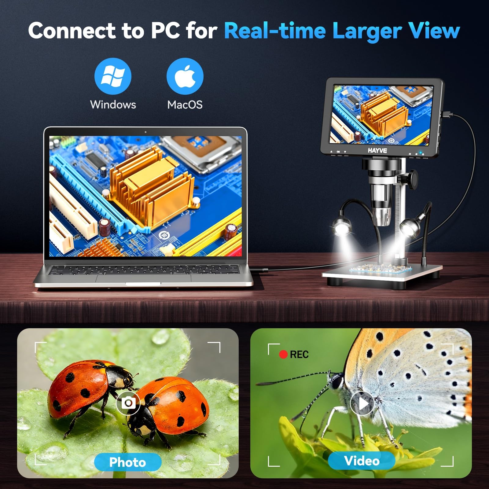 Hayve 7" LCD Digital 7 Inch Microscope with Wired Remote, Black